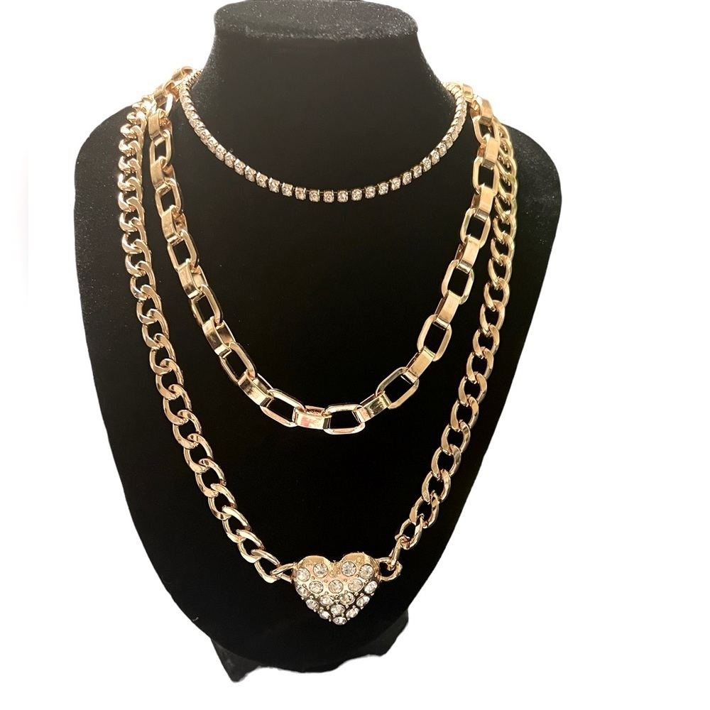 Gold Triple Layered Heart Necklace